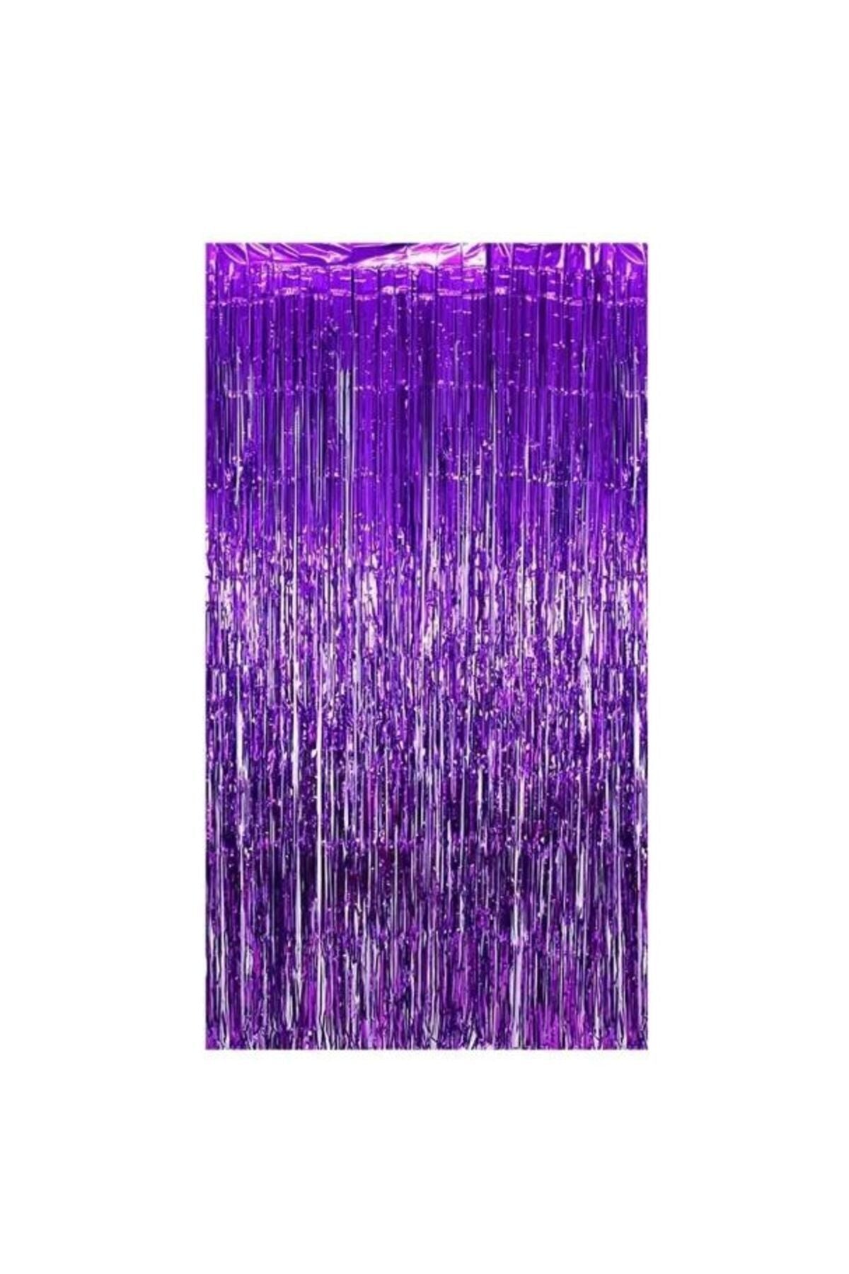 Mor Metalize Arka Fon Parti Perdesi Duvar Püskülü Süs (100X200)
