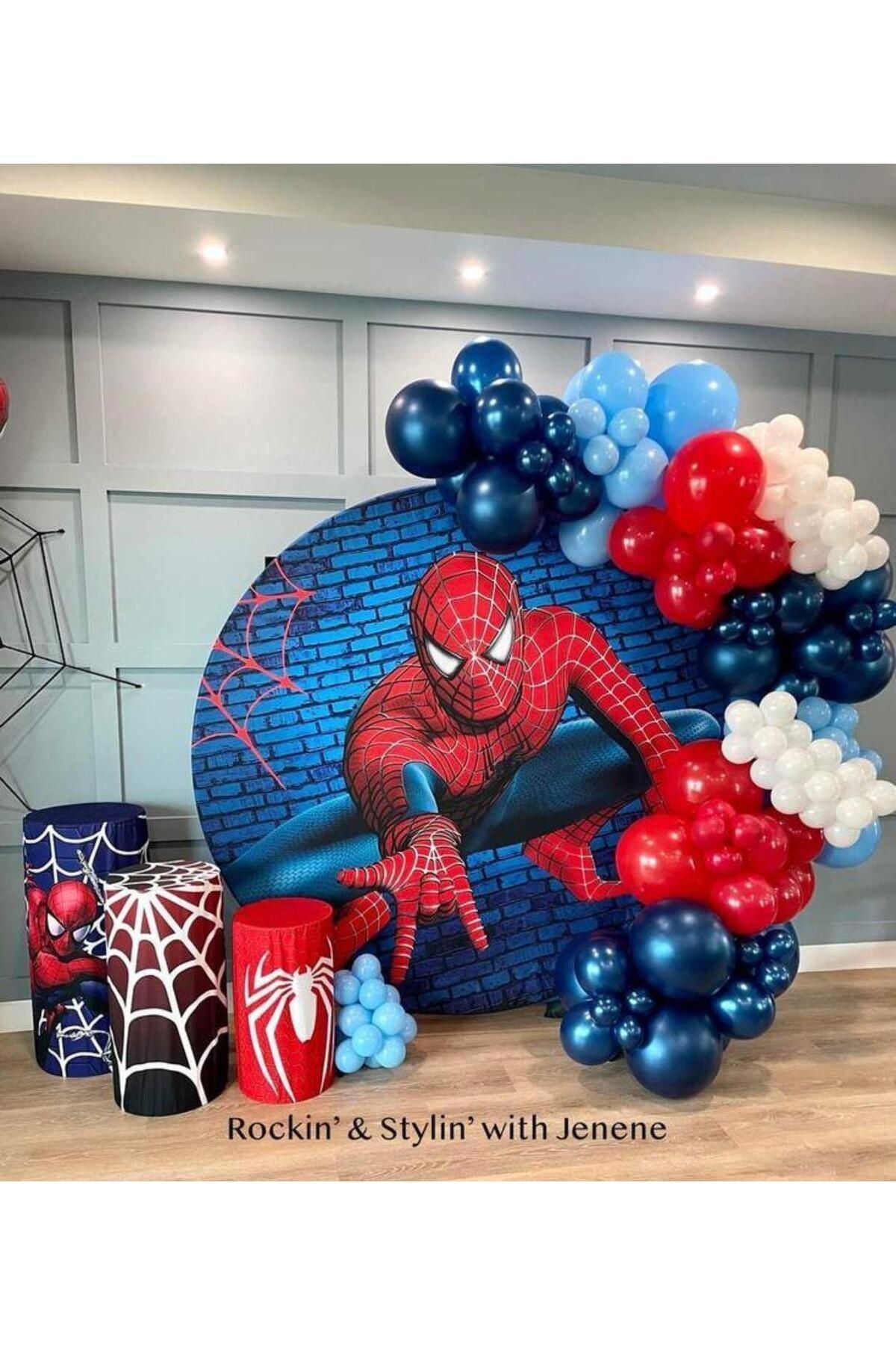 Parti Setim^^ Spiderman Konseptli Balon Zinciri Seti,Gece Mavisi*Kırmızı*Macaron Mavi*Beyaz 100'lü