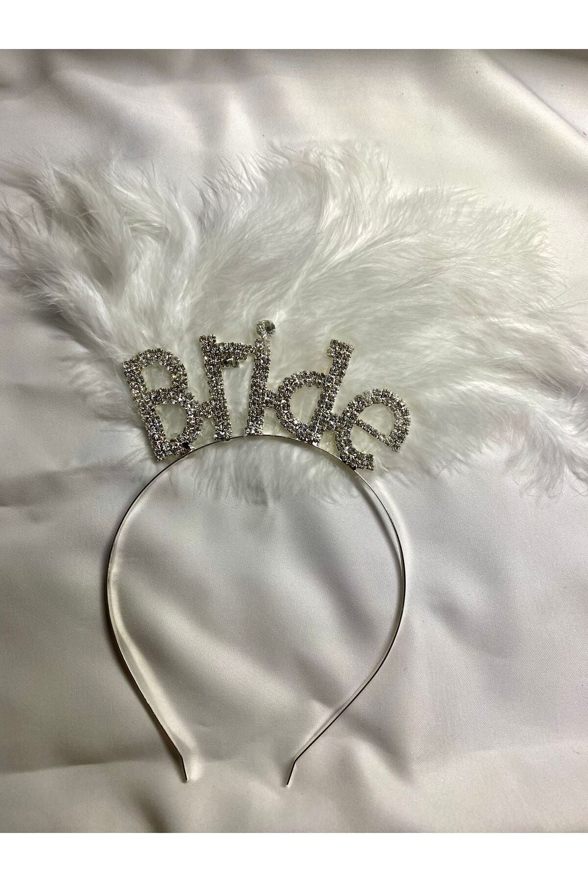 Tüylü Kristal Taşlı Bride Yazılı Taç Bekarlığa Veda