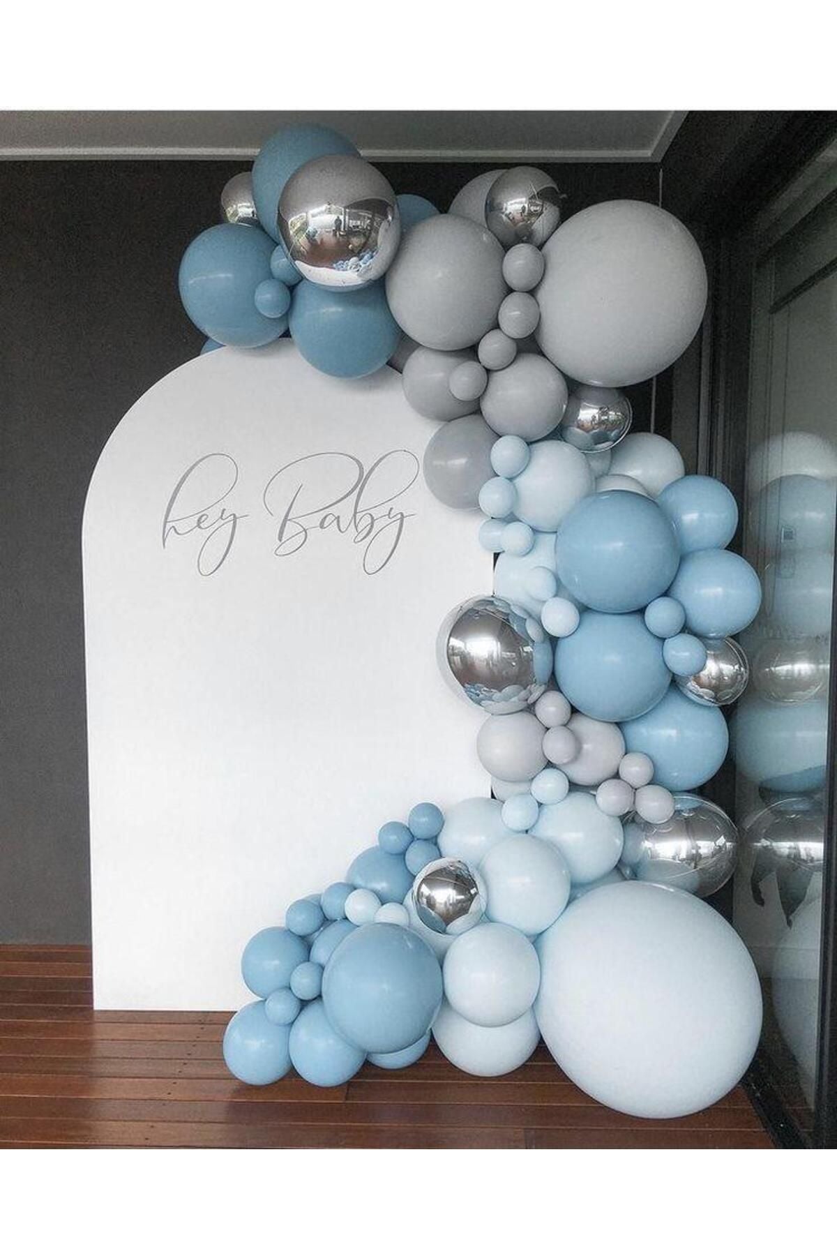 Parti Setim^^ Gümüş Krom* Derin Okyanus* Macaron Mavi* Gri 100'lü Balon Seti