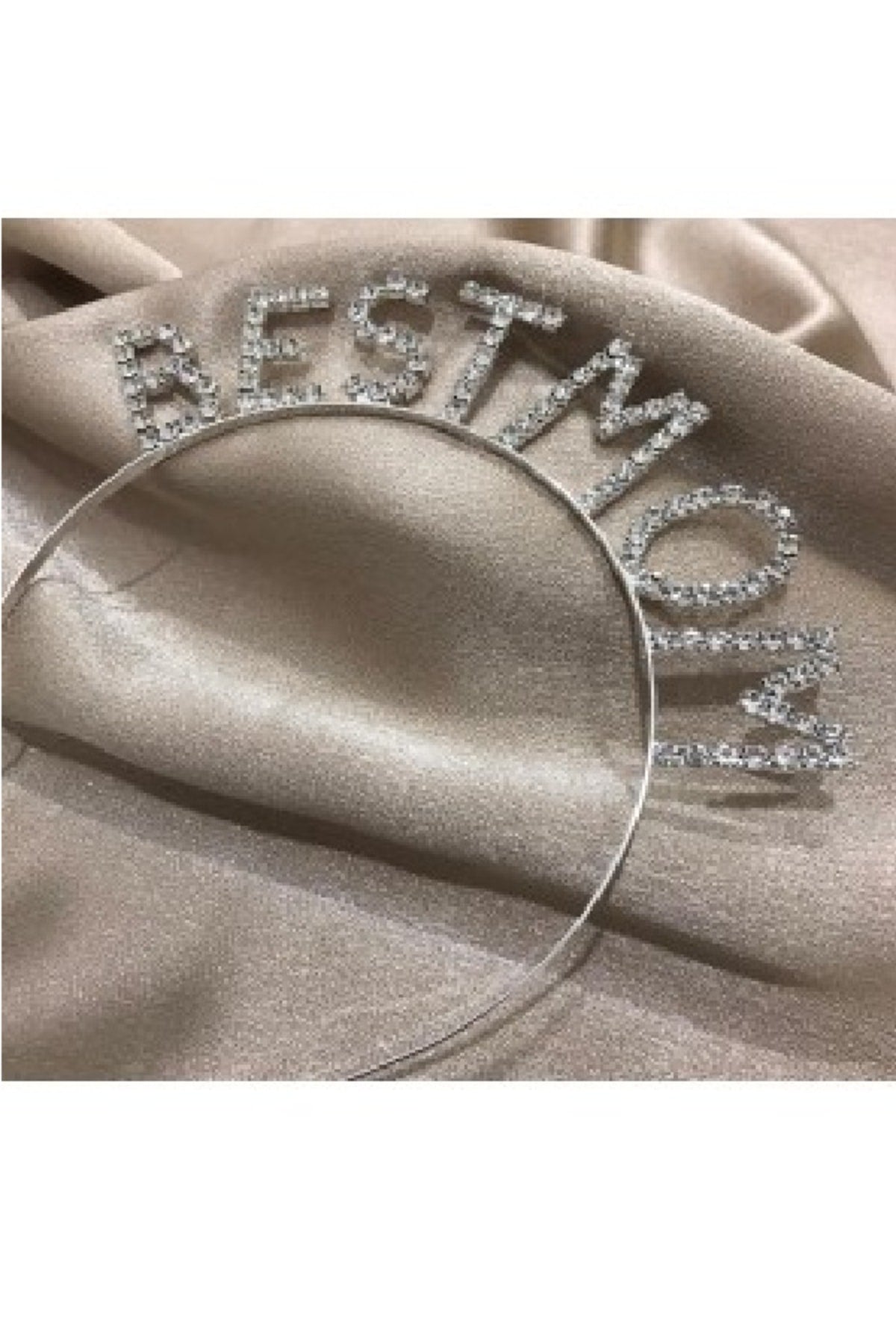 Gümüş Renk Metal Taşlı Best Mom Yazılı Parti Tacı