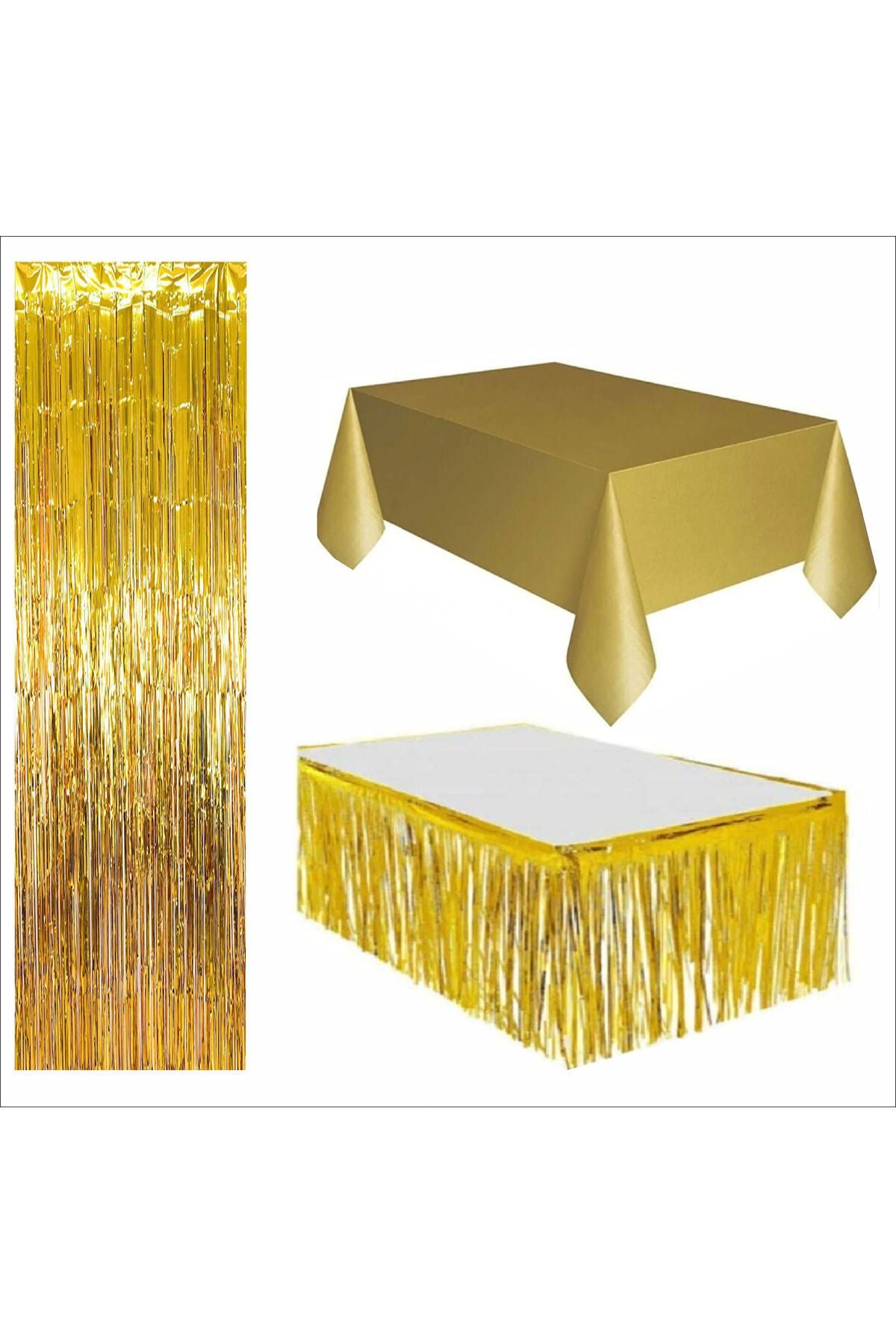 3 PARÇA GOLD MASA ÖRTÜSÜ, GOLD MASA ETEĞİ, GOLD ARKA FON