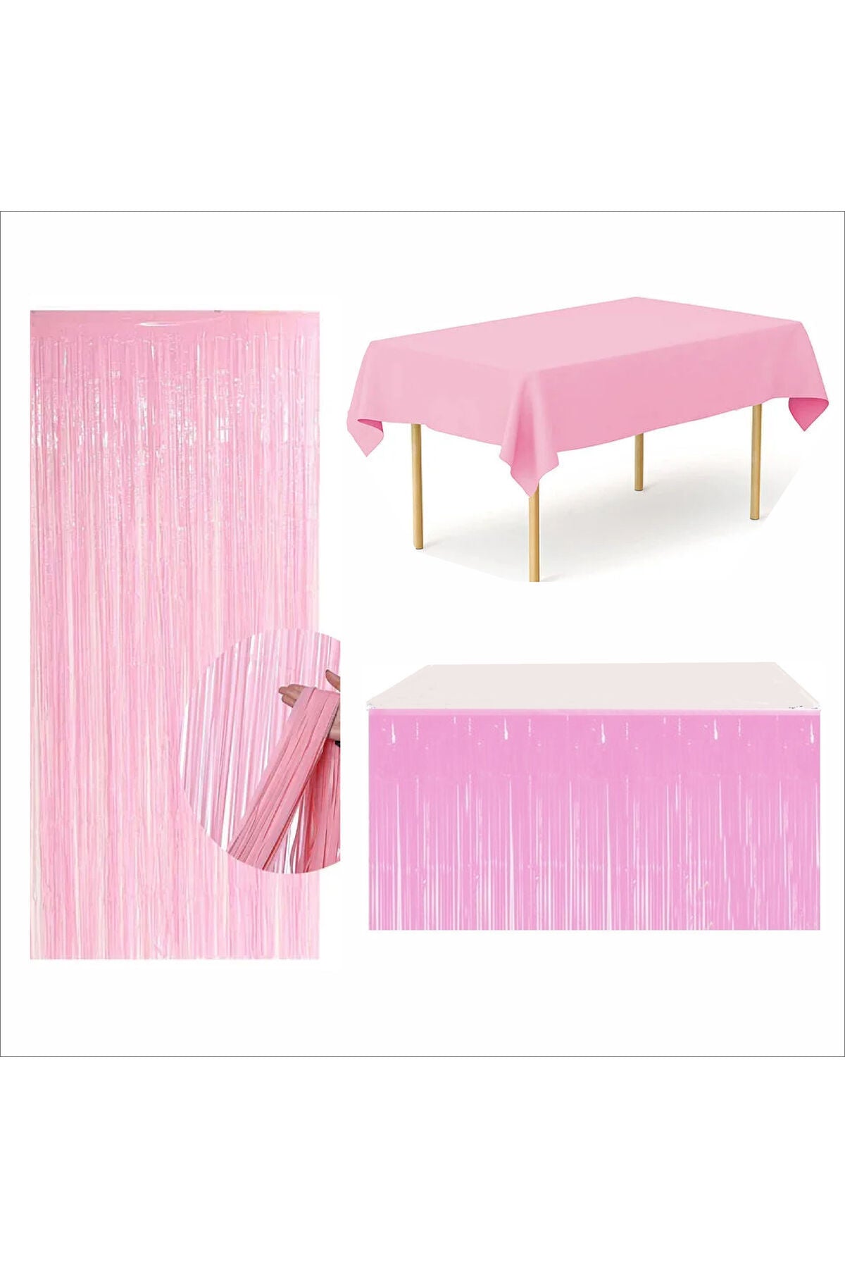 PEMBE MASA ÖRTÜSÜ, PEMBE MASA ETEĞİ, PEMBE ARKA FON PERDE
