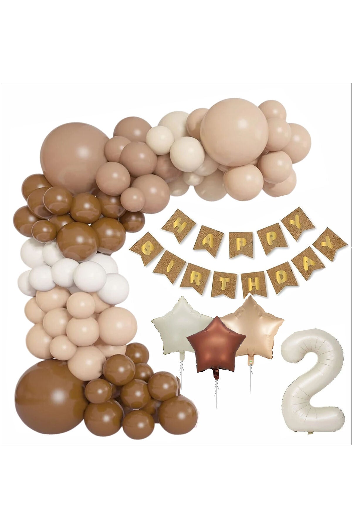 KRAFT GOLD BANNER 2 YAŞ FOLYO YILDIZLI 30 BALON KONSEPT DOĞUM GÜNÜ SETİ