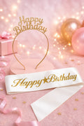 Happy Birthday Yazılı Metal Taç Ve Kuşak & Beyaz Altın Kuşak Altın Taç