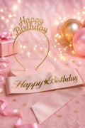 Happy Birthday Yazılı Metal Taç Ve Kuşak & Pembe Altın Kuşak Altın Taç