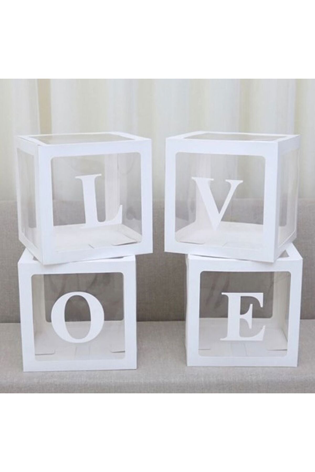 Beyaz Şeffaf Balon Kutusu LOVE Yazılı 25x25 Cm