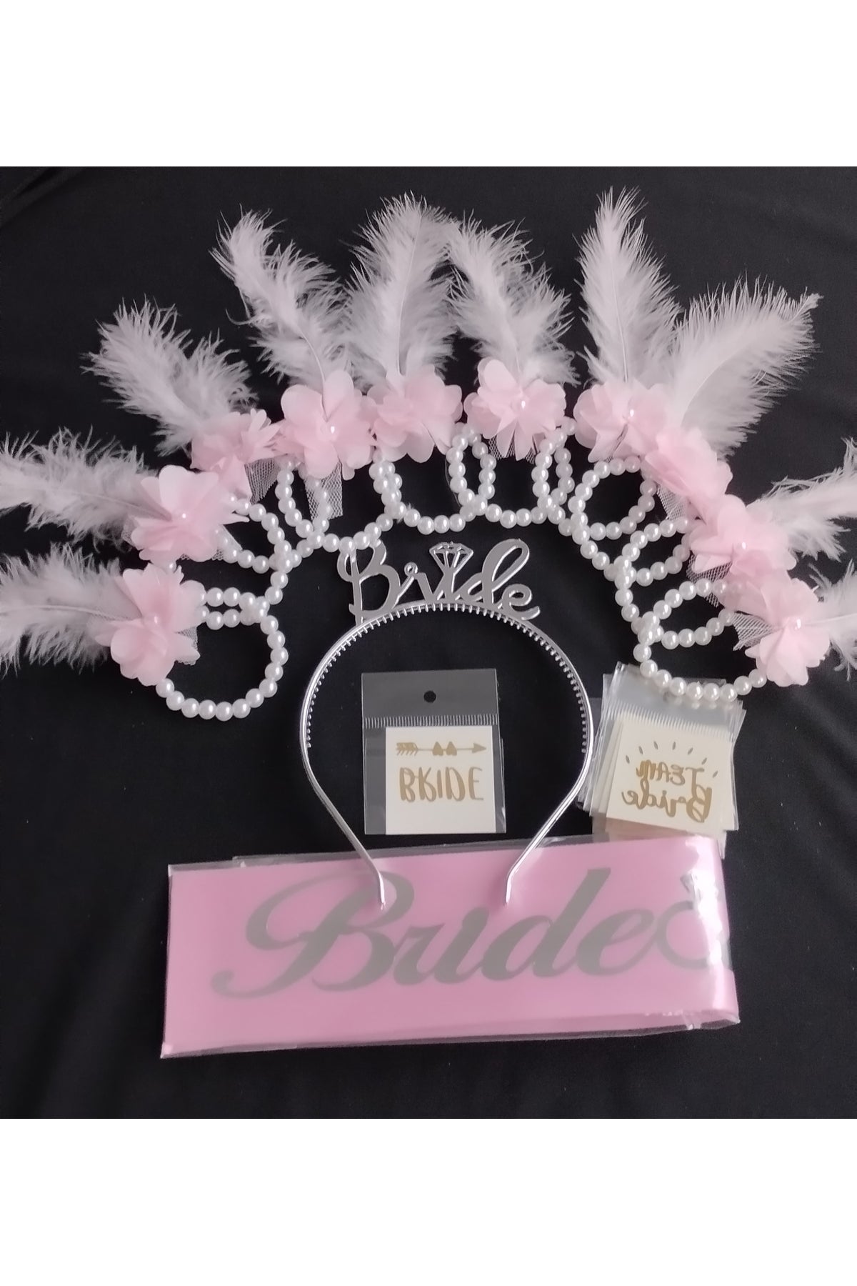 AYS Pembe bride nedime bileklik taç kuşak seti