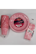 Plastik Tabak - Bardak - Çatal Set Pembe
