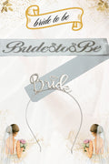 Bride To Be Metal Taç ve Kuşak Seti & Bekarlığa Veda Partisi & Beyaz Gümüş Kuşak Gümüş Taç