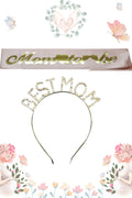 Mom To Be Kuşak Ve Best Mom Metal Taç & Baby Shower Set & Pembe Altın Kuşak Altın Taç