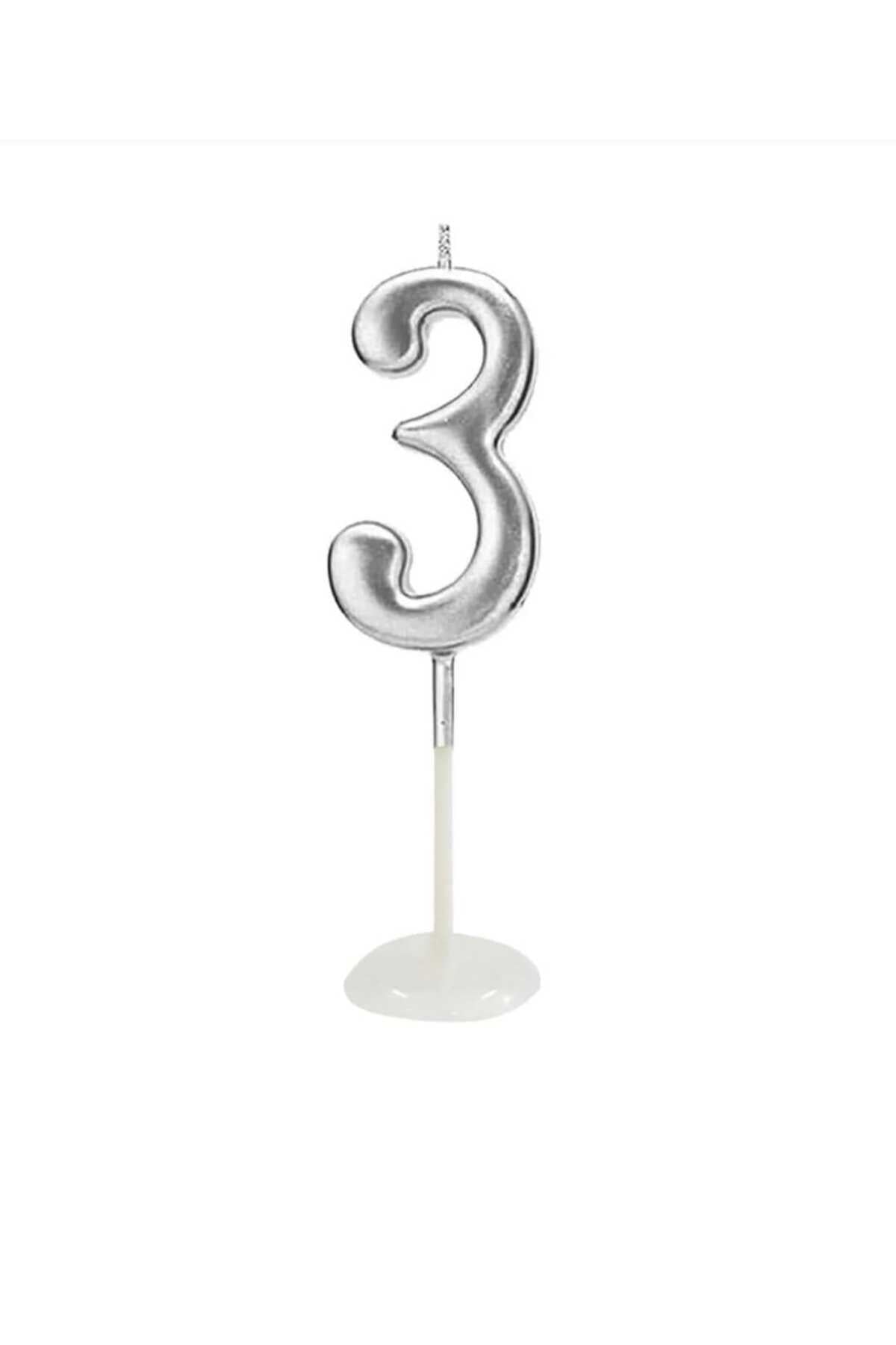 3 Yaş Sayı Rakam Gümüş Renk Doğum Günü Pasta Mumu