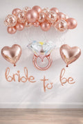 Bride To Be El Yazısı, Tek Taş Yüzük Ve Kalp Folyo Balonlu Rose Gold Set