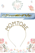 Mom To Be Metal Taç Ve Kuşak & Baby Shower Set & Mavi Altın Kuşak Taşlı Altın Taç