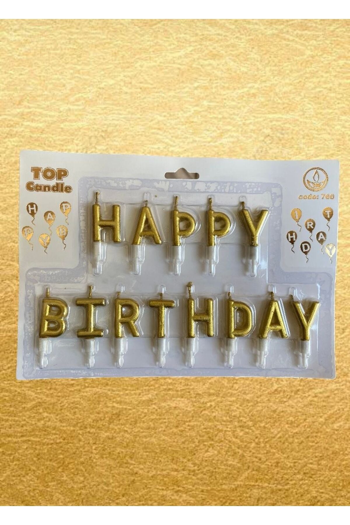 Happy Birthday Yazılı Pasta Mumu Altın Sarısı Gold Mum