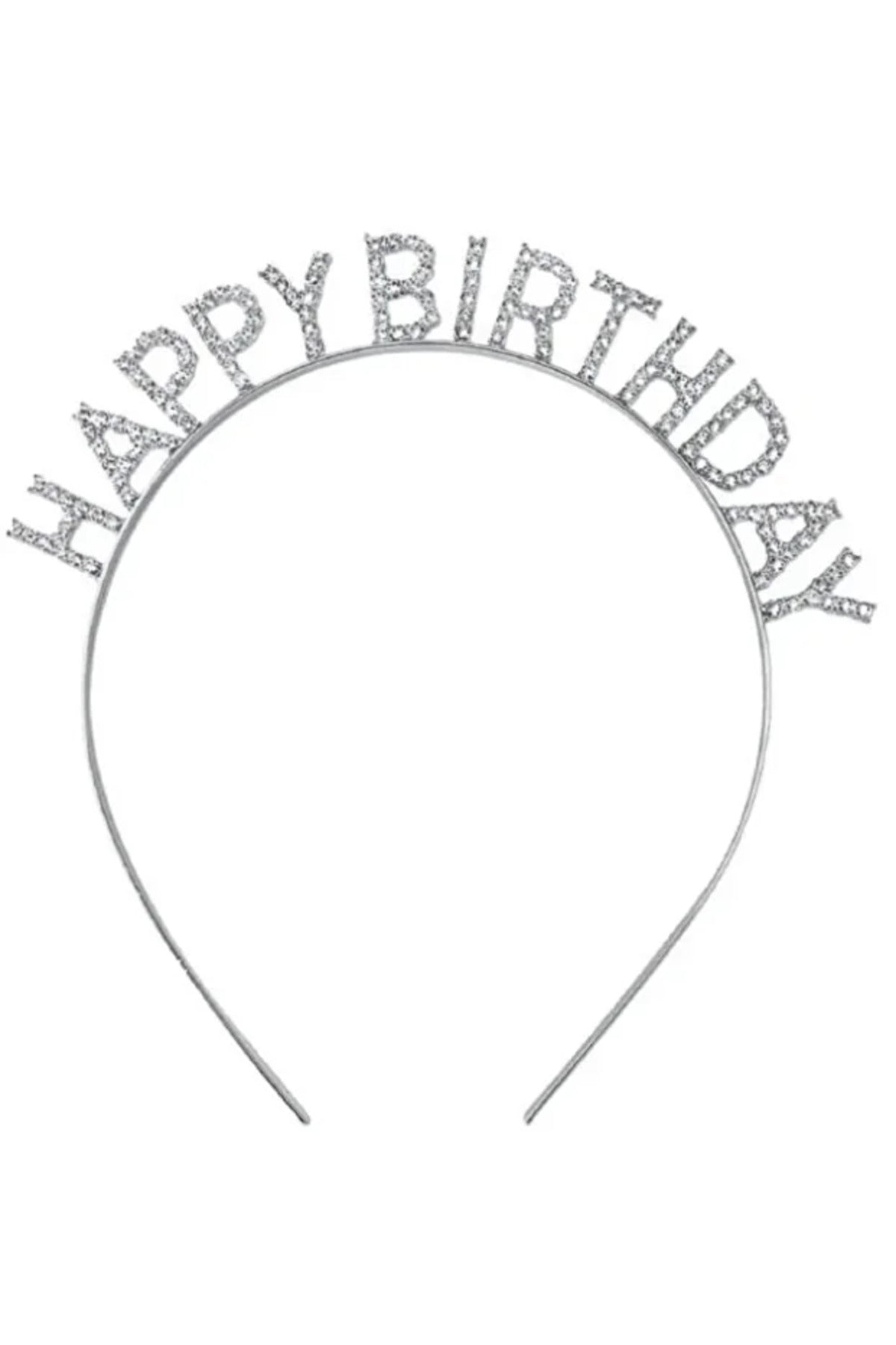 Happy Birthday Gümüş Metal Taşlı Taç Doğum Günü Tacı Aksesuarı Lüx Parti Tacı