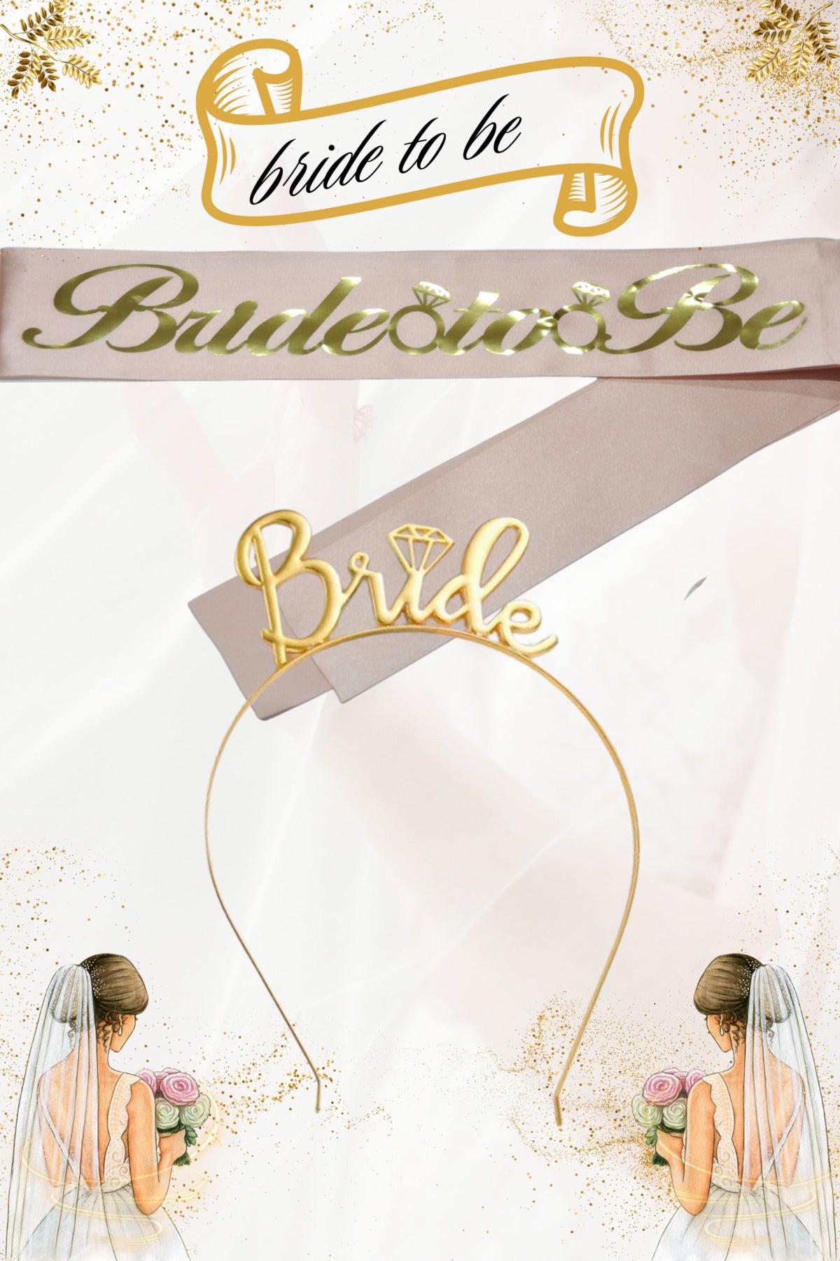 Bride To Be Metal Taç ve Kuşak Seti & Bekarlığa Veda Partisi & Pembe Altın Kuşak Altın Taç