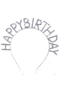 Parti Gümüş Renk Metal Taşlı Happy Birthday Yazılı Doğum Günü Tacı