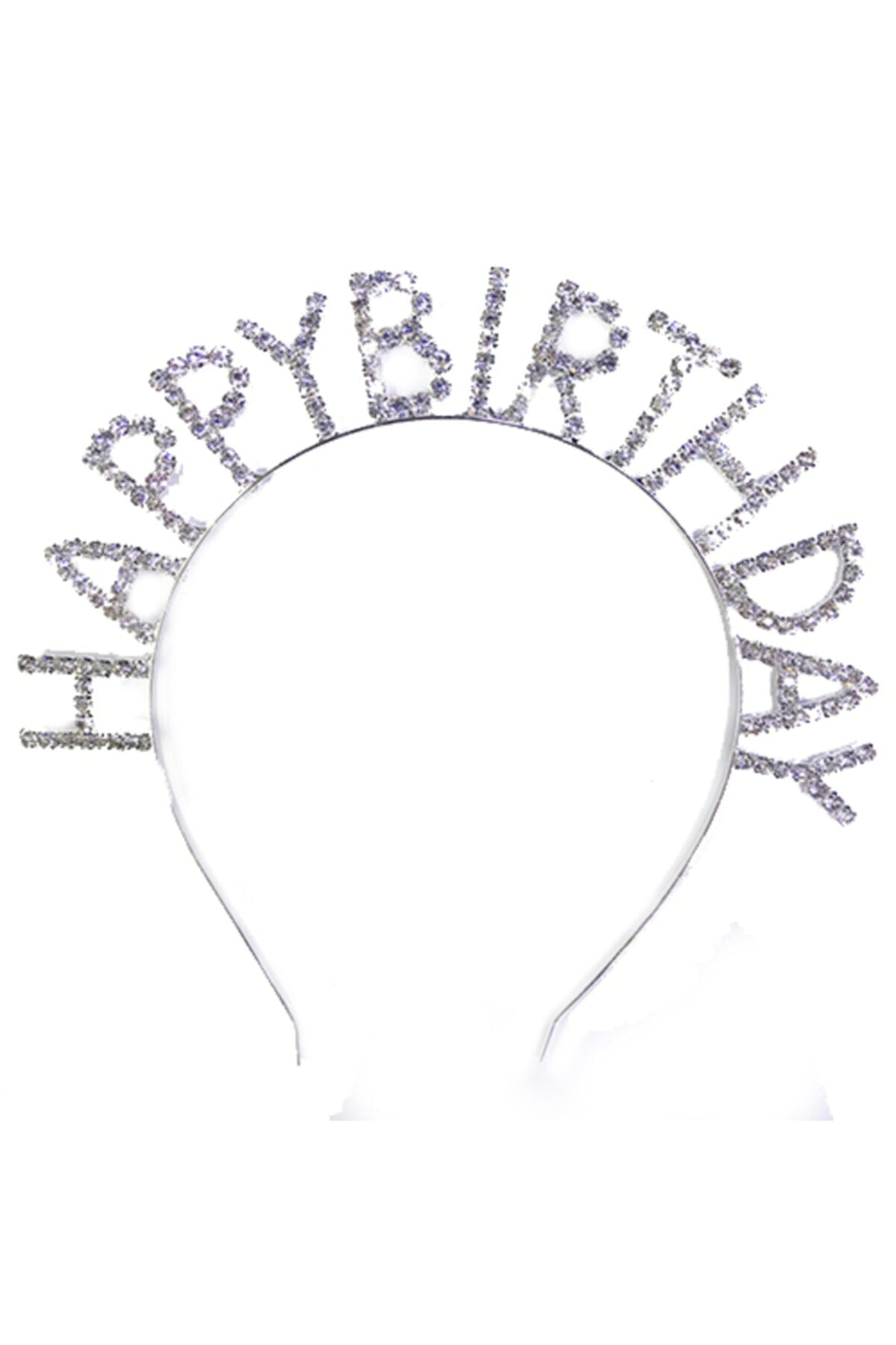 Parti Gümüş Renk Metal Taşlı Happy Birthday Yazılı Doğum Günü Tacı