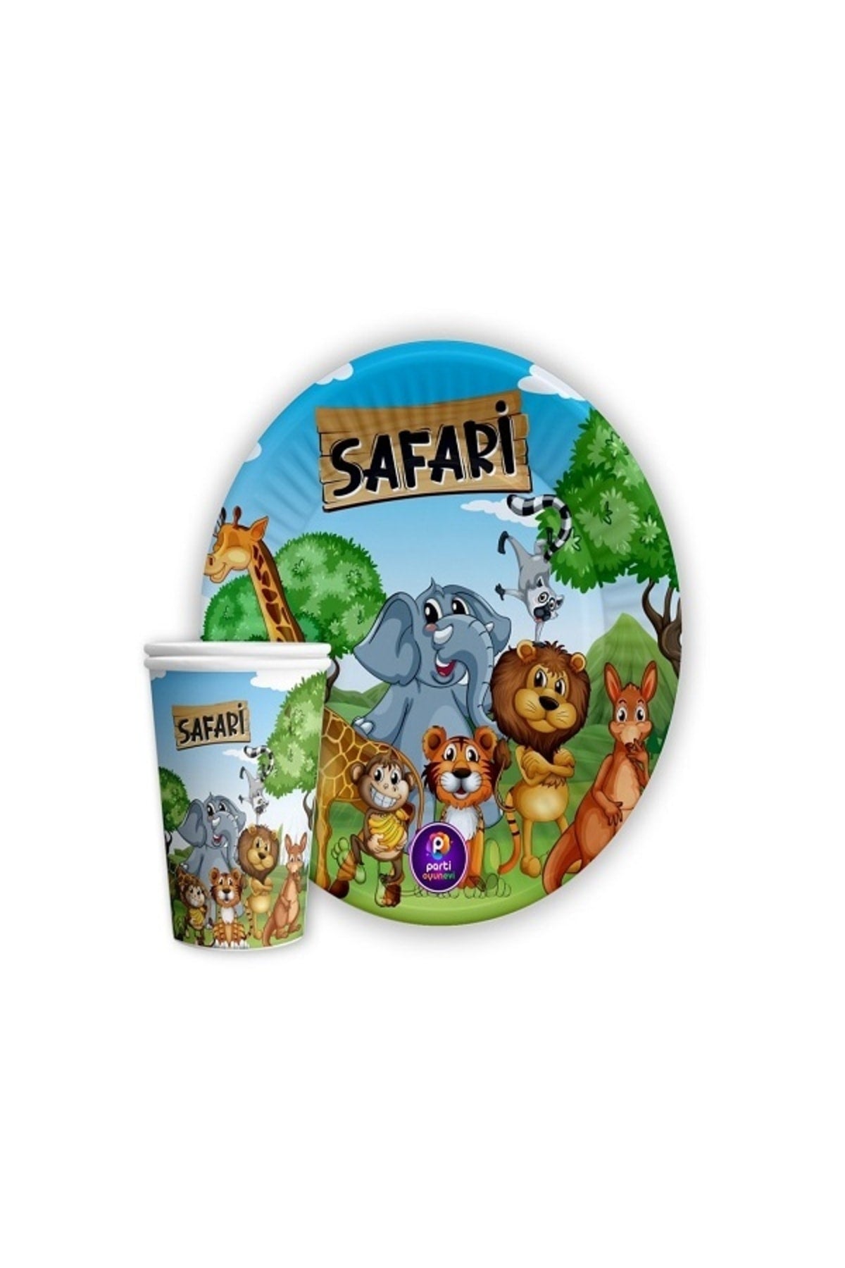 Partioyunevi Safari Karton 8'li Tabak Ve 8'li Bardak Tabak 8'li