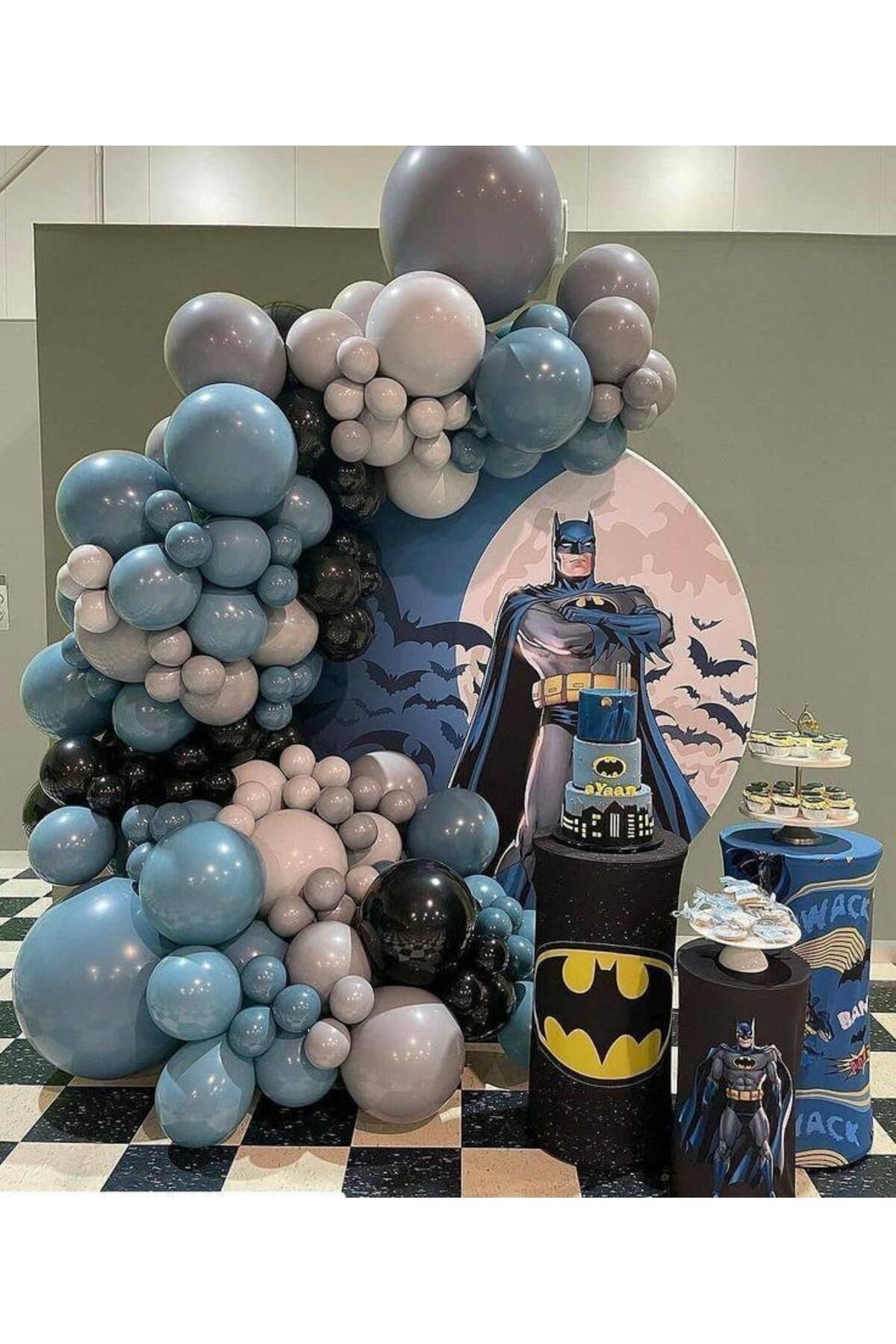 Parti Setim^^ Batman Konseptli Balon Seti,Siyah*Mavi Cam*Gri*Retro White 100'lü Balon Seti