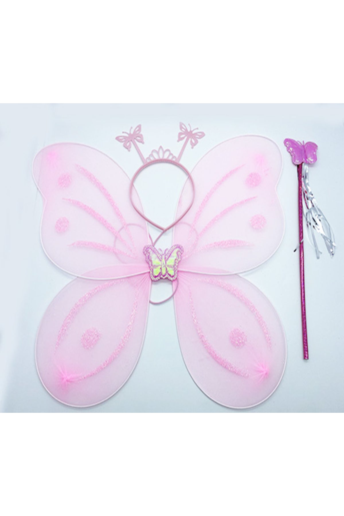 Toz Pembe Renk Kelebek Kanadı Tacı ve Sopası 50x37 cm (5256)