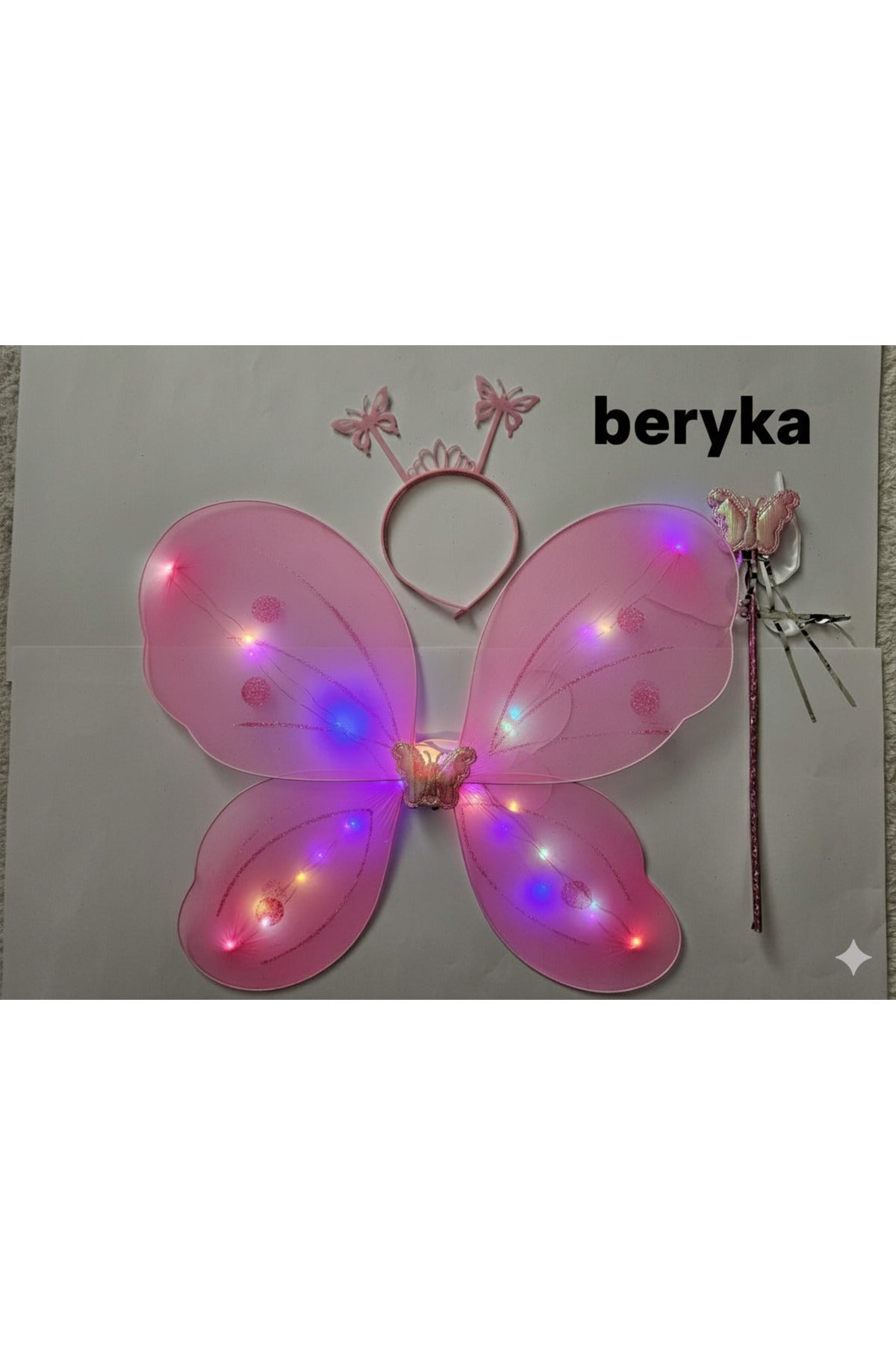 Led Işıklı Kelebek Kanat Pembe - 2-10 Yaş Kız Çocuk