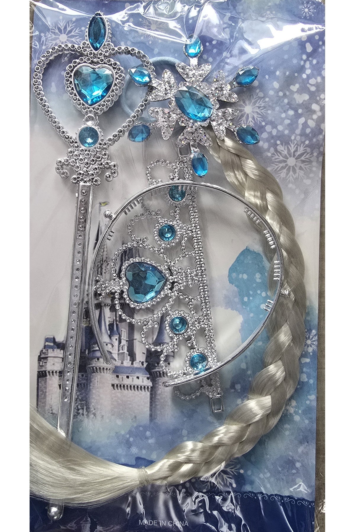 Elsa frozen yeni model 3 lü set Elsa taç,elsa saç ve Elsa asa tokalı set mavi renk.
