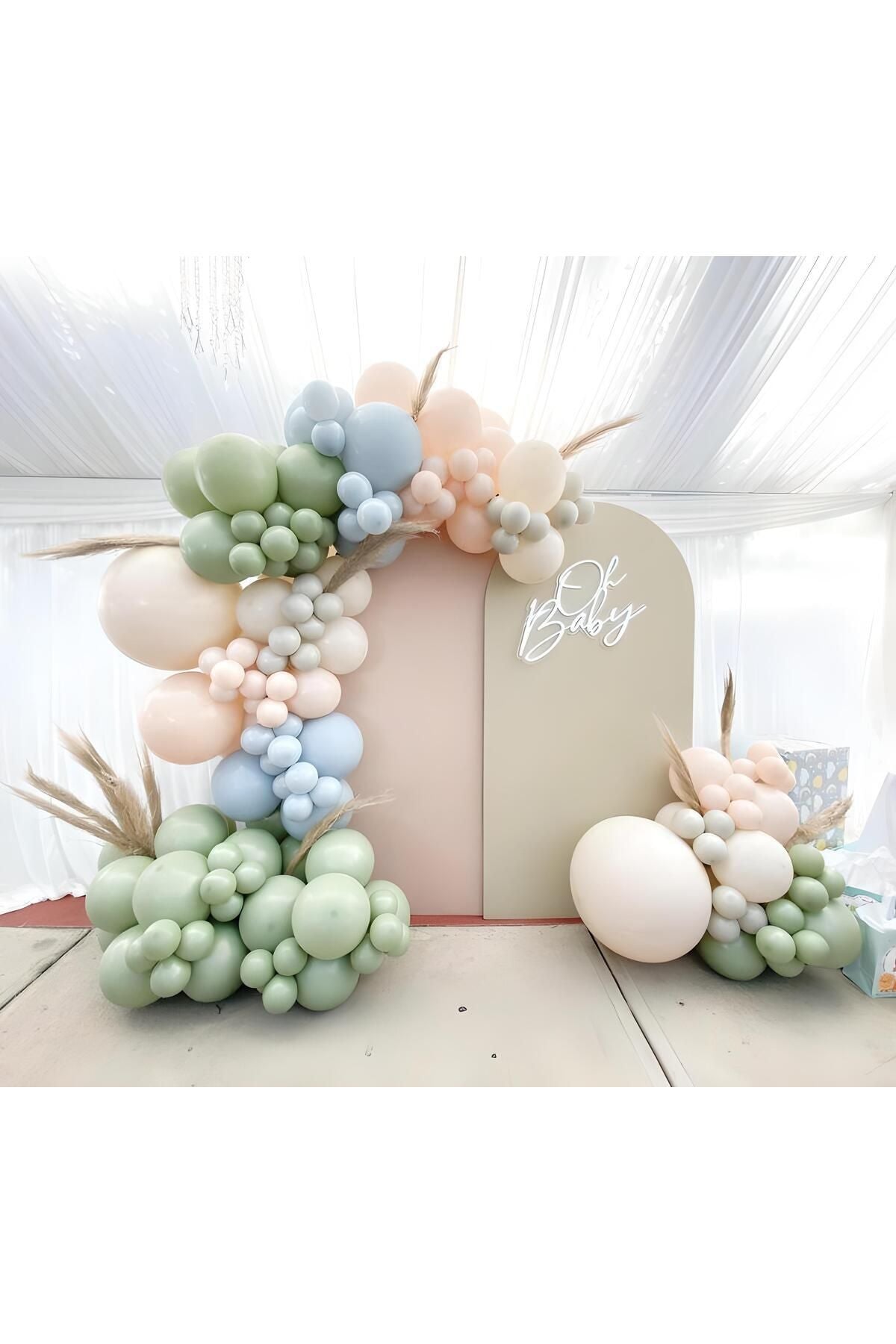 Parti Setim^^ Okaliptus* Macaron Mavi* Macaron Somon* Sütlü Kahve 100'lü Balon Seti