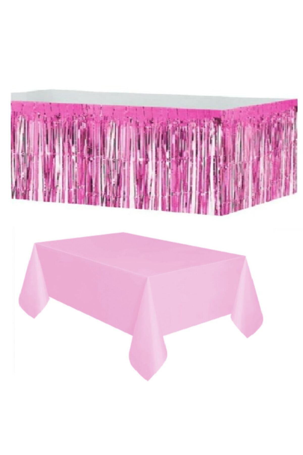Pembe Metalize Masa Etegi + Plastik Pembe Masa Örtüsü