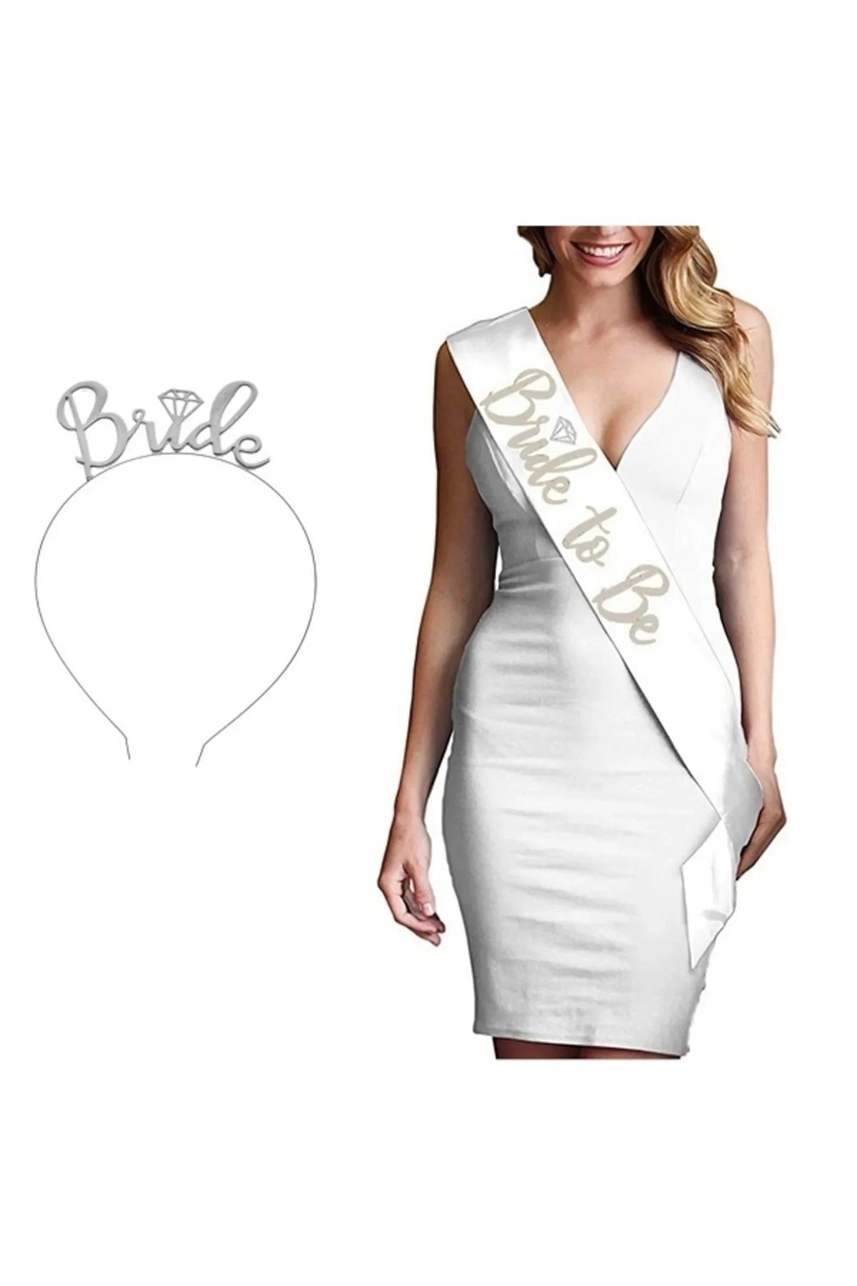Gümüş Renk Bride Taç Ve Kuşak Seti Bride To Be