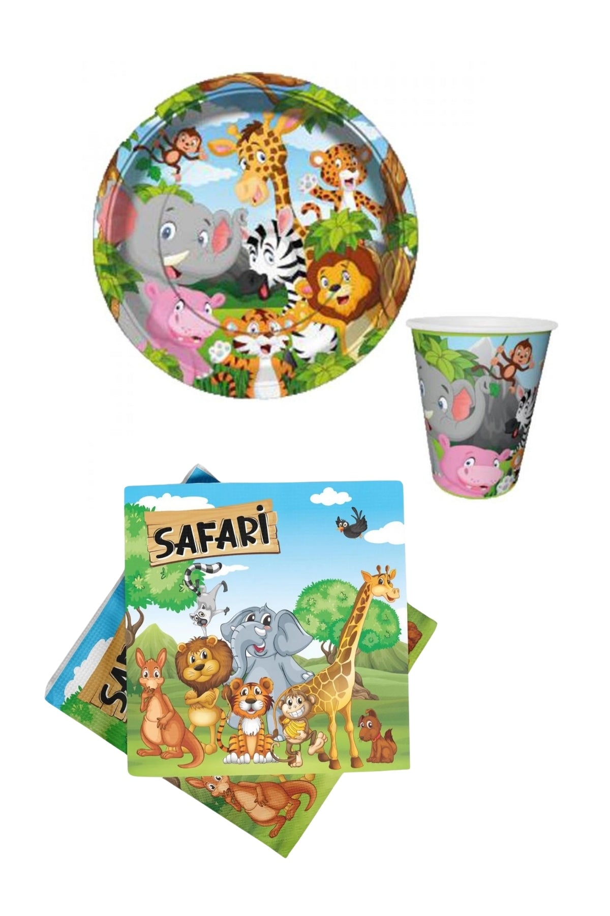 Safari Doğum Günü Konsept Tabak - Bardak - Peçete Takımı 8 Kişilik