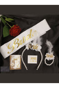Gelinlere Özel, Bride İncili Beyaz Gold Bileklik Taç Kuşak Set