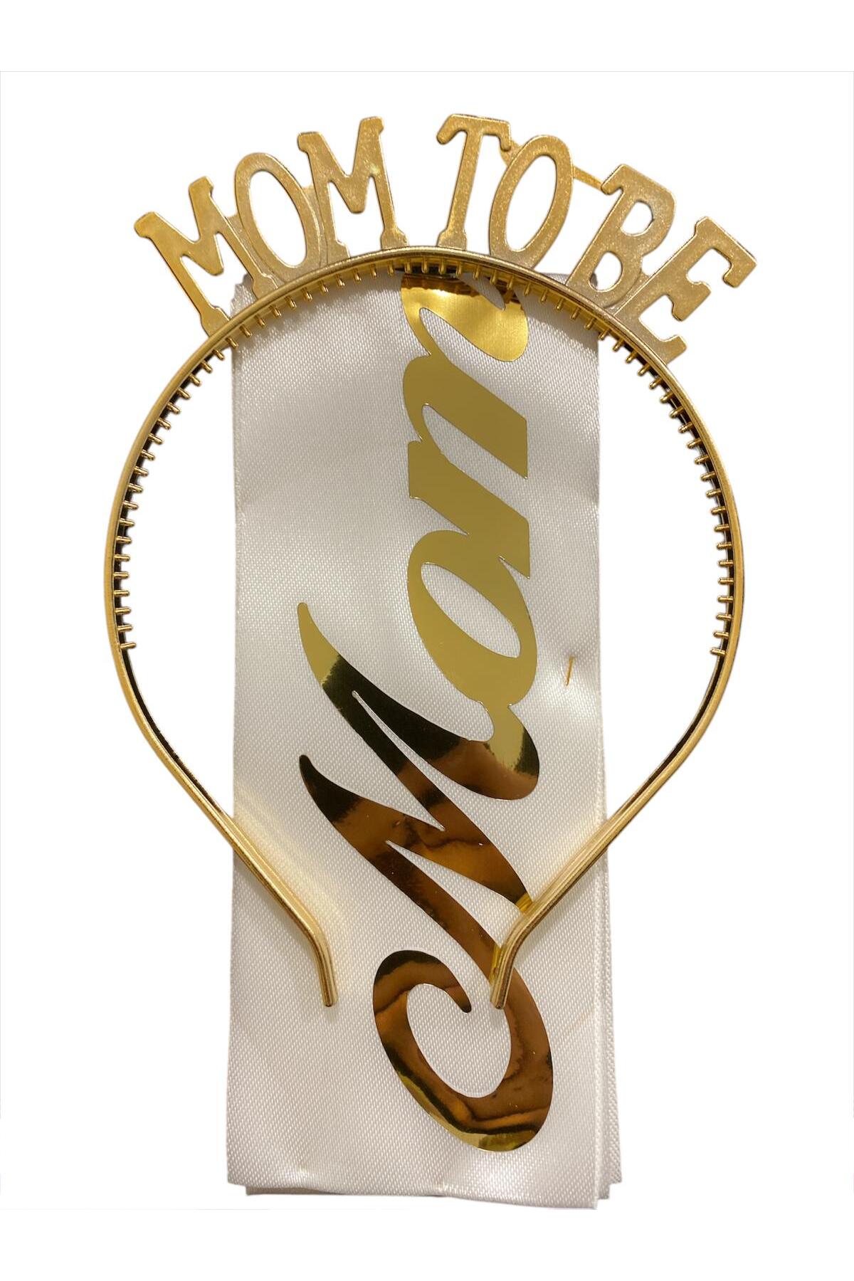 MOM TO BE GOLD TAÇ-KUŞAK SETİ BABY SHOWER,CİNSİYET PARTİSİ