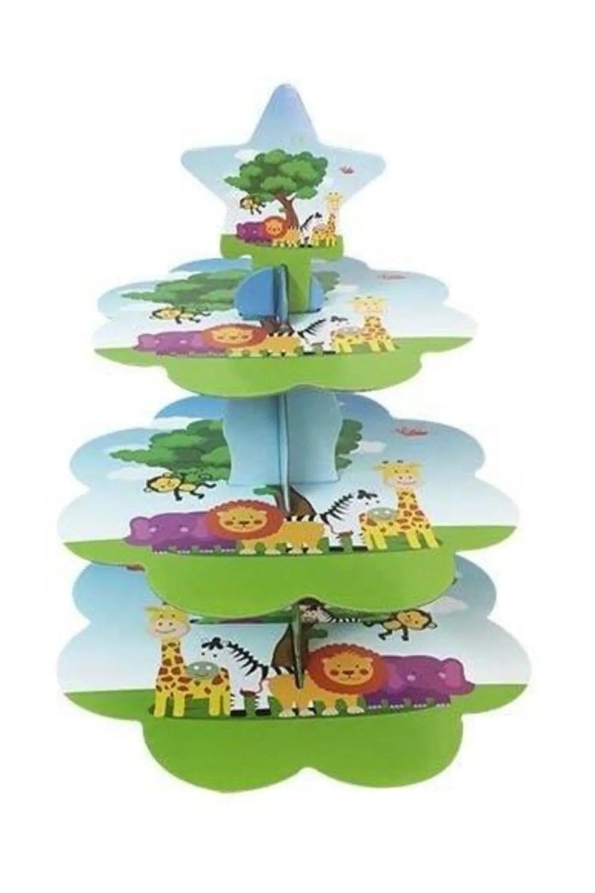 Safari Kek Standı 3 Katlı Kalın Karton Sunumluk Cupcake Standı