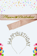 Happy Birthday Yazılı Kuşak Ve Taşlı Taç & Pembe Altın Kuşak Taşlı Altın Taç