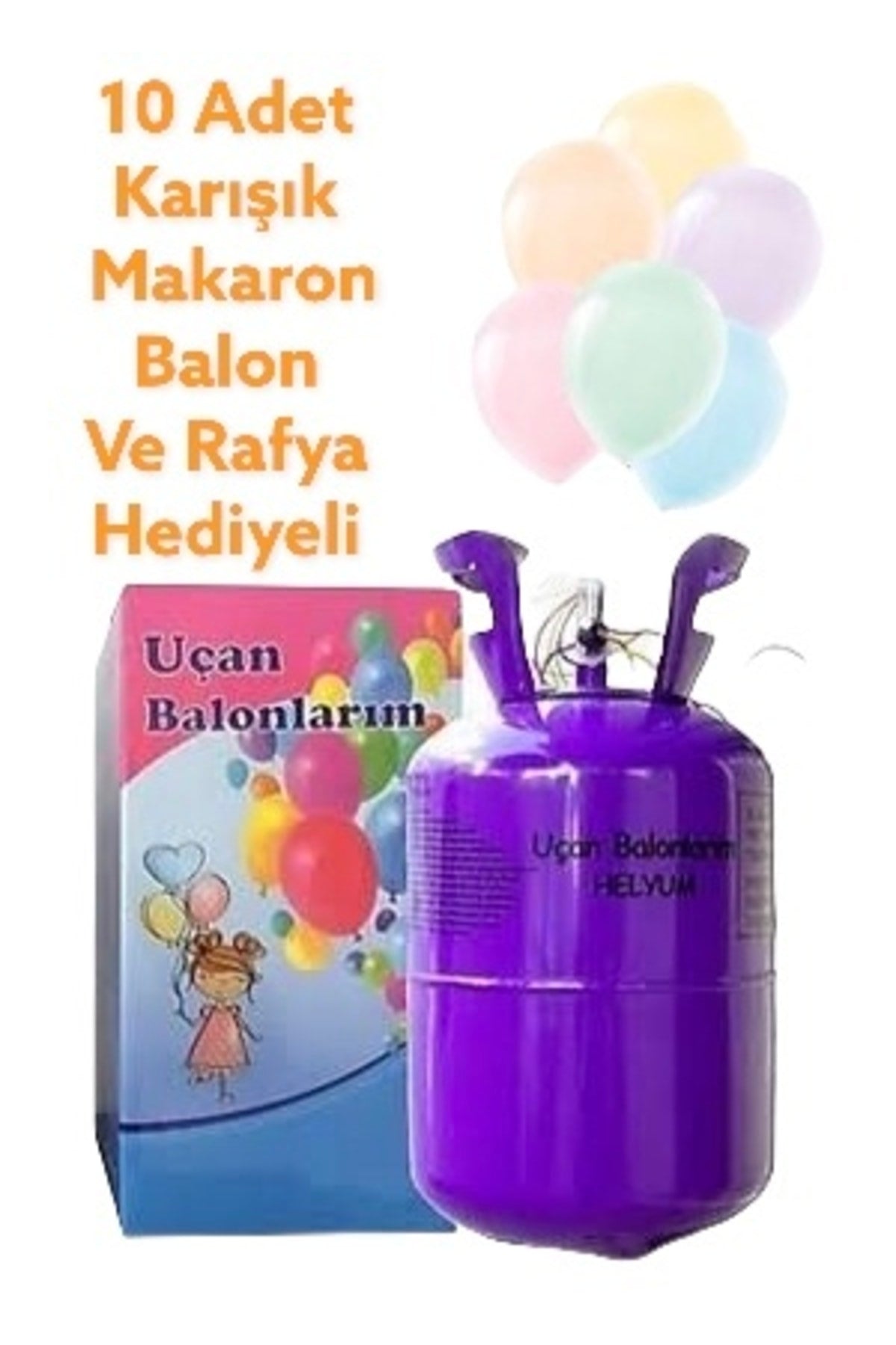 Helyum Gazı Kullan At Helyum Tüpü (10 Adet Karışık Makaron Balon Ve Rafya Hediyeli)