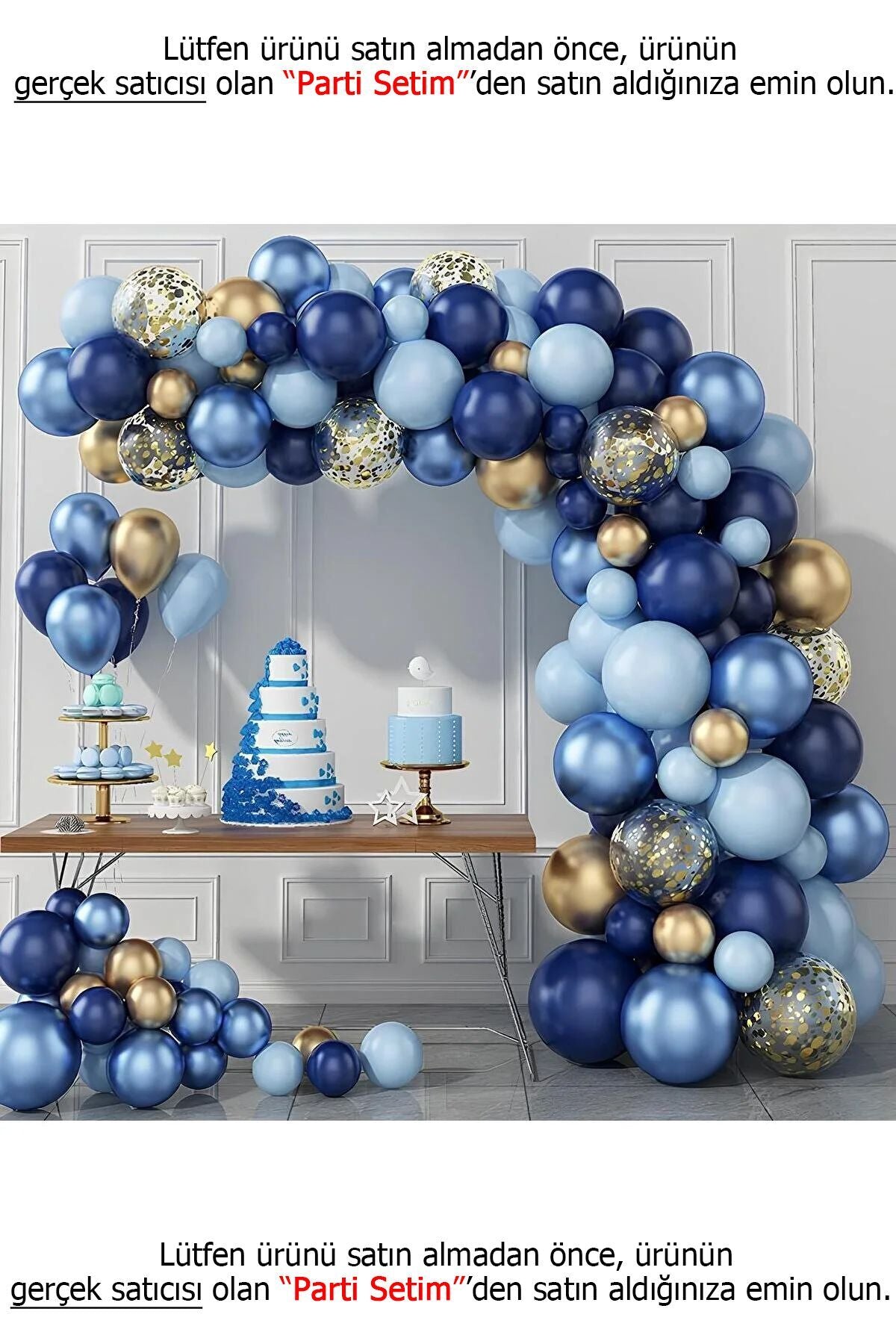 Parti Setim^^ Macaron Mavi* Gece Mavisi* Gold Krom* Şeffaf 100'lü Balon Seti
