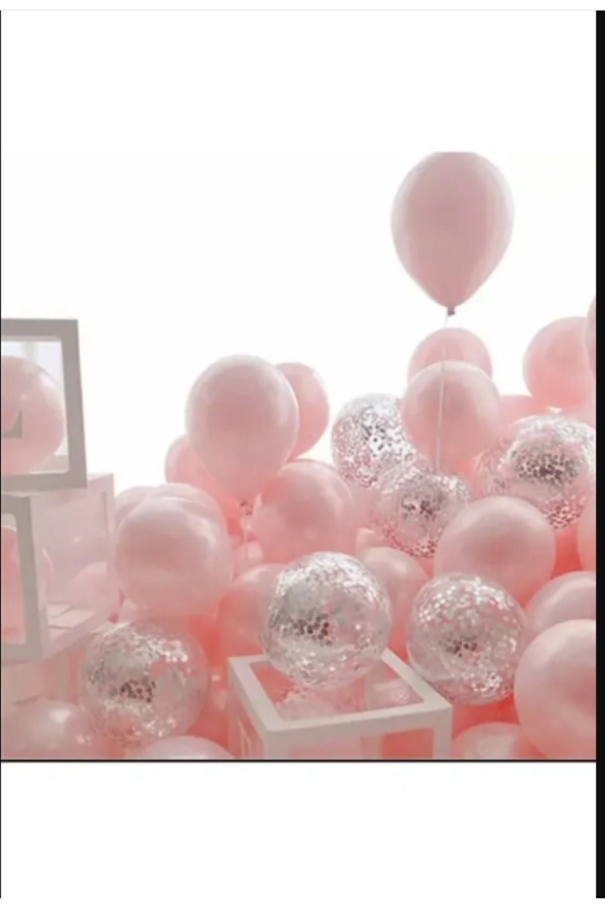 Pembe Balon DOĞUM GÜNÜ PARTİ SÜSLERİ Makaron Pembe Gümüş Konfetili Şeffaf Balon Seti 20 Adet
