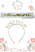 Mom To Be Kuşak Ve Best Mom Metal Taç & Baby Shower Set & Beyaz Altın Kuşak Altın Taç