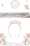 Mom To Be Metal Taç Ve Kuşak & Baby Shower Set & Pembe Gümüş Kuşak Rose Taç