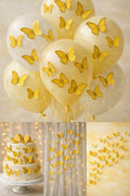 63 Adet 4-5 Cm Sarı Altın Yaldızlı Kelebek Pasta Balon ve Duvar Sticker Yapışkanlı Doğum Günü Süs