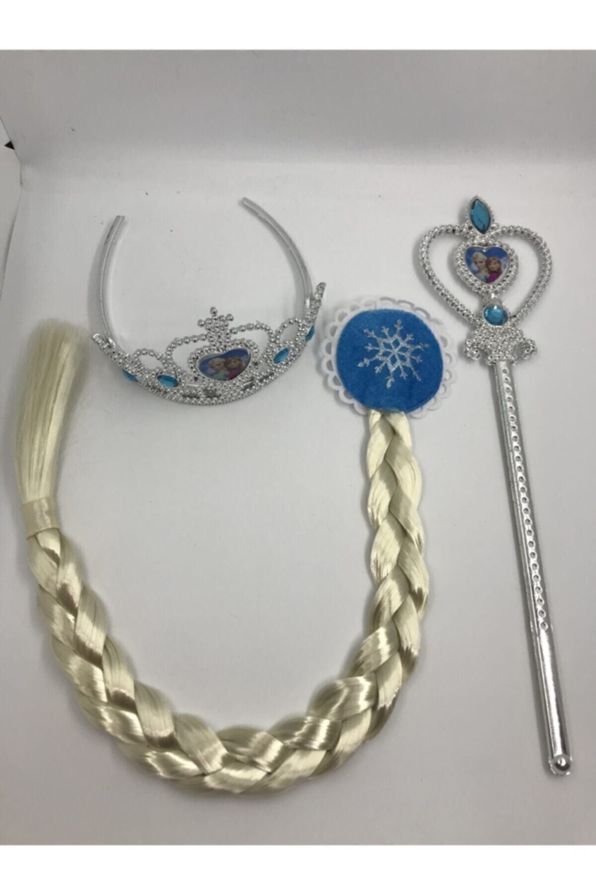 Karlar Ülkesi Frozen Elsa Taç Örgü Saç Asa Seti