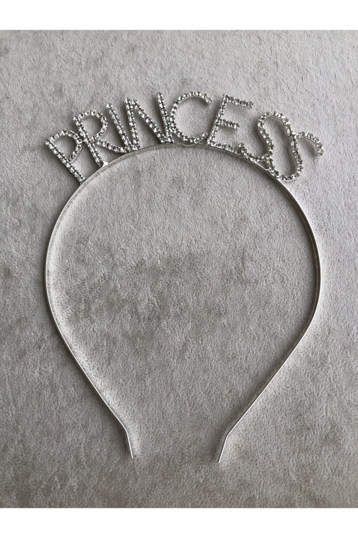 Gümüş Renk Metal Taşlı Princess Yazılı Parti Tacı