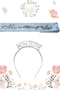 Mom To Be Metal Taç Ve Kuşak & Baby Shower Set & Mavi Gümüş Kuşak Gümüş Taç