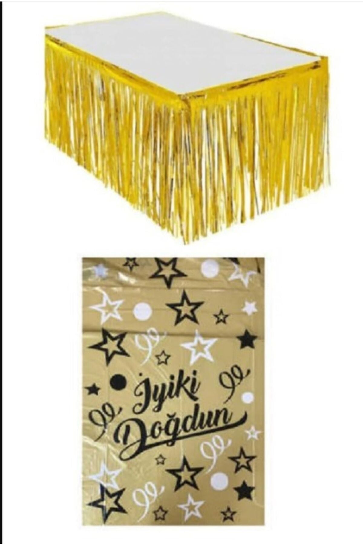 Gold Metalize Masa Etegi + Plastik Iyi Ki Doğdun Gold Masa Örtüsü