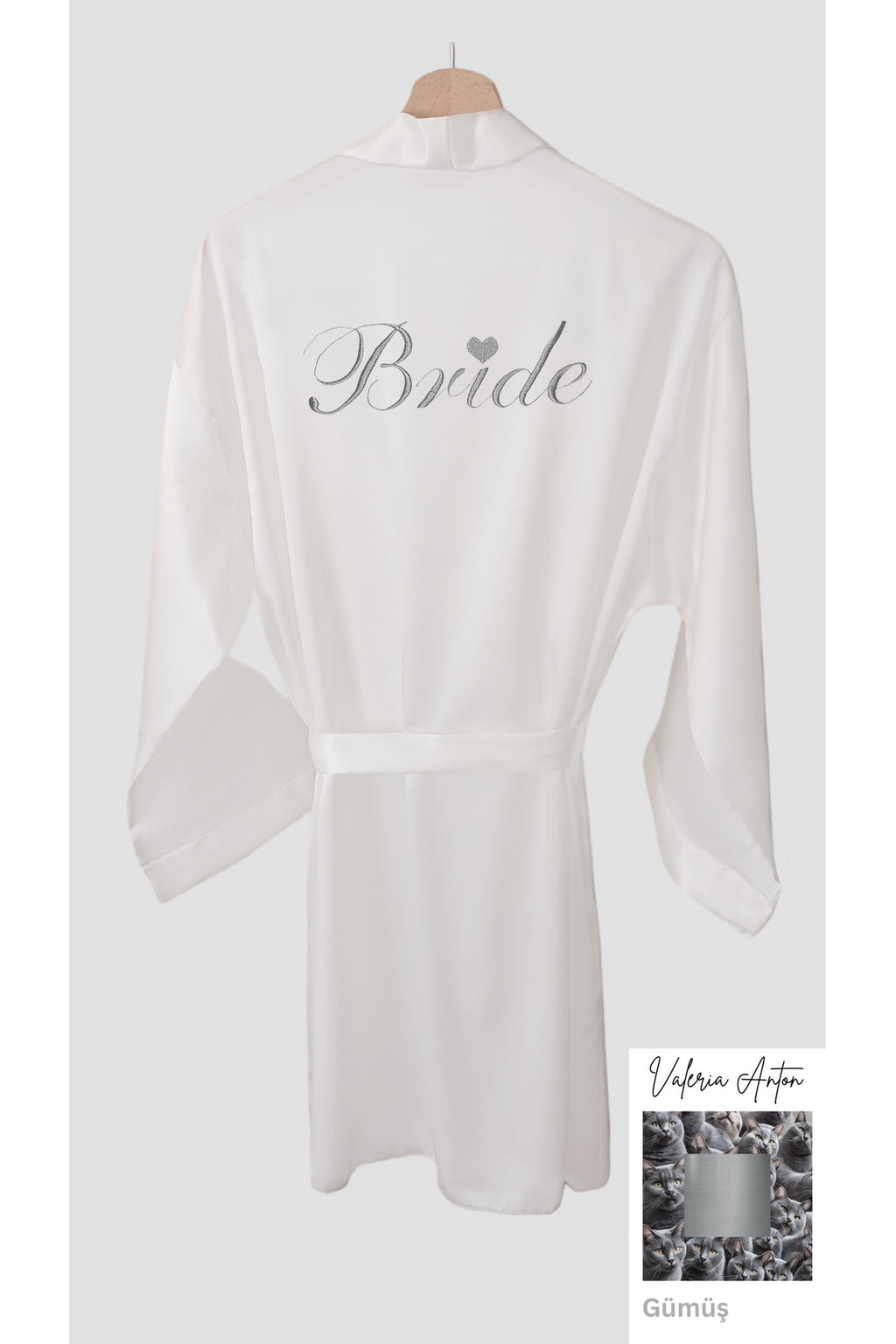Bride Sabahlık Kalpli Nakışlı Gelin Sabahlığı