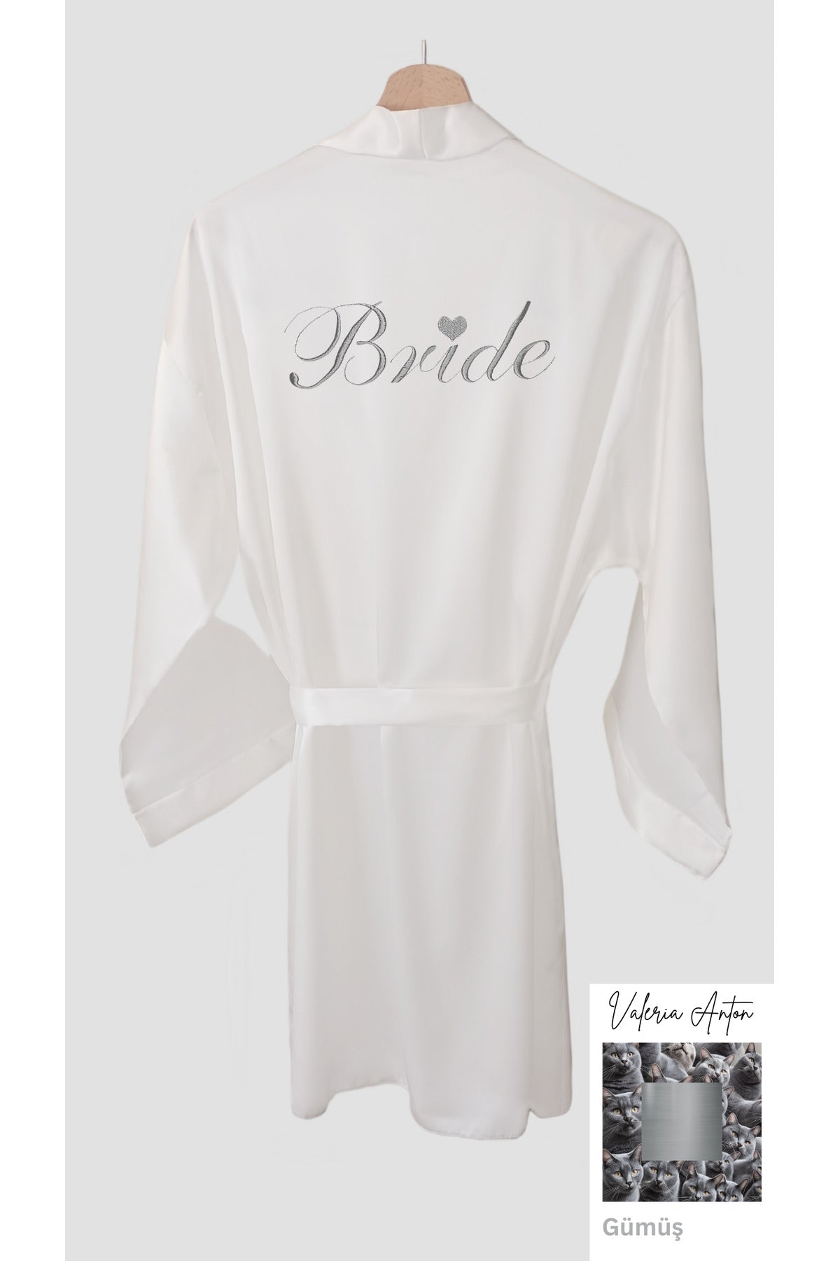 Bride Sabahlık Kalpli Nakışlı Gelin Sabahlığı