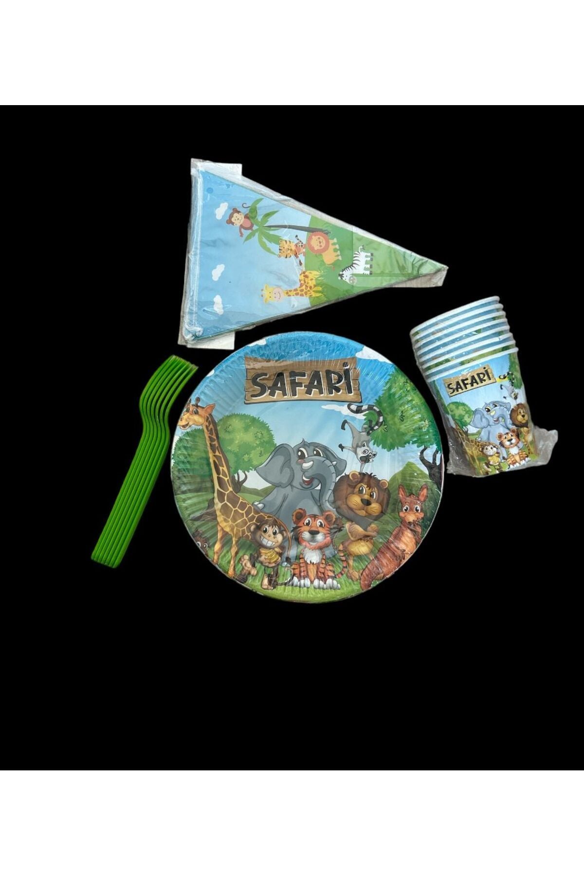 SAFARİ TABAK BARDAK ÇATAL FLAMA KONSEPT DOĞUM GÜNÜ 8 KİŞİLİK ERKEK ÇOCUK PARTİ SETİ