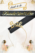 Bride To Be Metal Taç ve Kuşak Seti & Bekarlığa Veda Partisi & Siyah Altın Kuşak Altın Taç